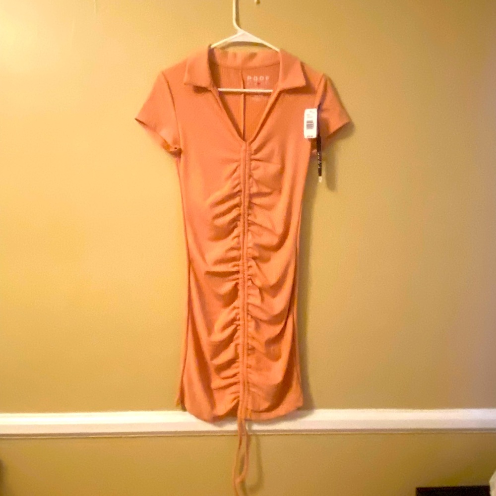 NEW Poof New York coral collared ribbed dress